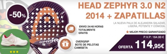 Descuentos, rebajas y ofertas en palas de padel y material de padel para Navidad 2 Pala de padel head zephyr 3.0 n2 con descuento y zapatillas head de regalo